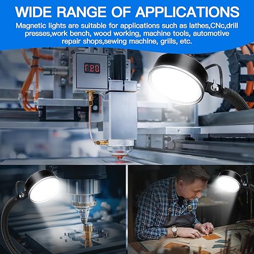 Miniatura 7 de Luz de trabajo LED magnética de 20W, 2000LM, cuello de cisne flexible de 19.685 in, para máquina de coser, torno, banco de trabajo, iluminación de