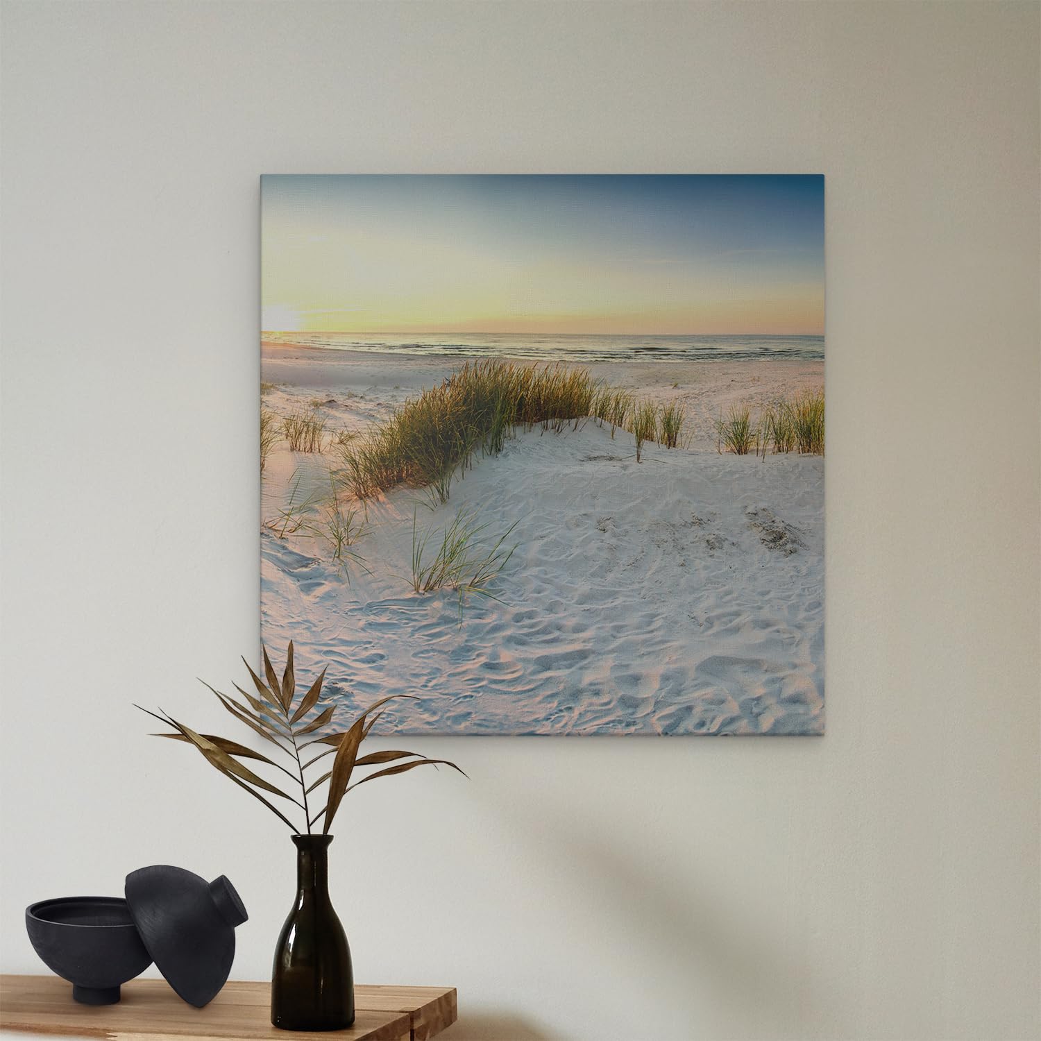 Artaza Leinwand Bilder Strand - 50x50 cm - Wanddeko Meer - Wandbilder Sonnenuntergang - Deko Dünen