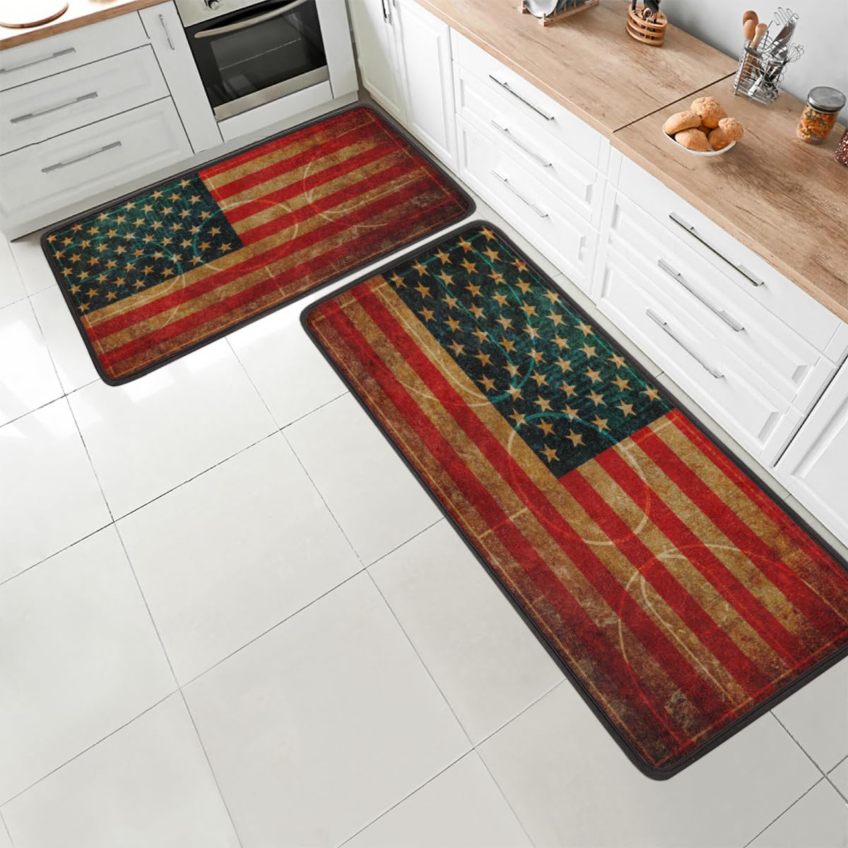 Set di 2 tappetini da Cucina Antiscivolo e tappeti,Set marocchino, colorato mosaico marocchino a parete in stile mediorientale ,Con Retro in Gomma, Resistente, Lavabile in Lavatrice 45x70 cm+45x120 cm