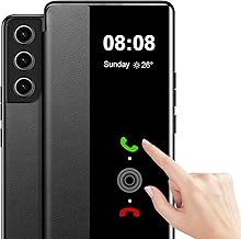 Fciaeytou Case for Samsung Galaxy S21 Flip Clear View Cover Case for Samsung S21 Full Body Shockproof Soft Silicone Flip Case Cover 5G (Black)