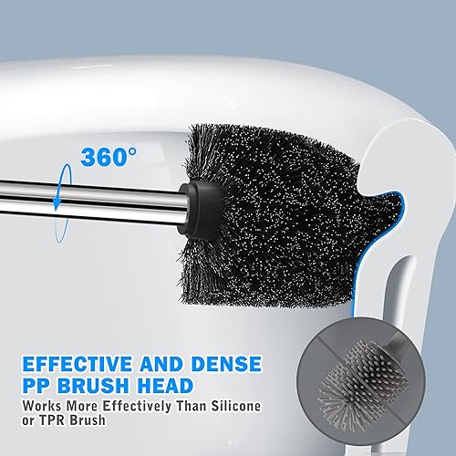 Miniatura 2 de Escobilla de inodoro y soporte, escobilla de inodoro con mango largo de acero inoxidable 304, cepillo para inodoro de baño, ergonómico, elegante,