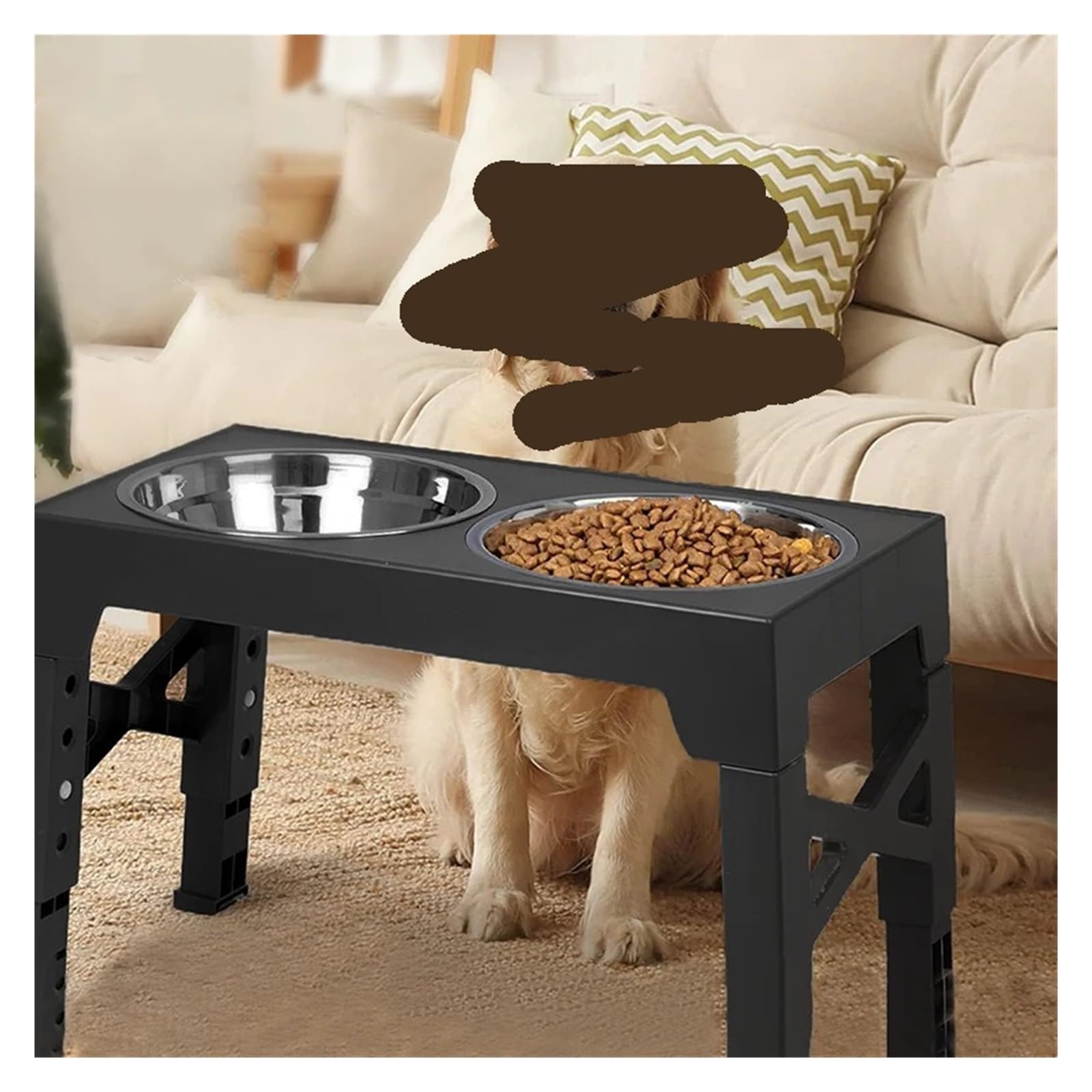 Genérico Comederos elevados for Perros con Soporte Ajustable y Doble de Acero Inoxidable for pequeños, medianos Grandes(Black)