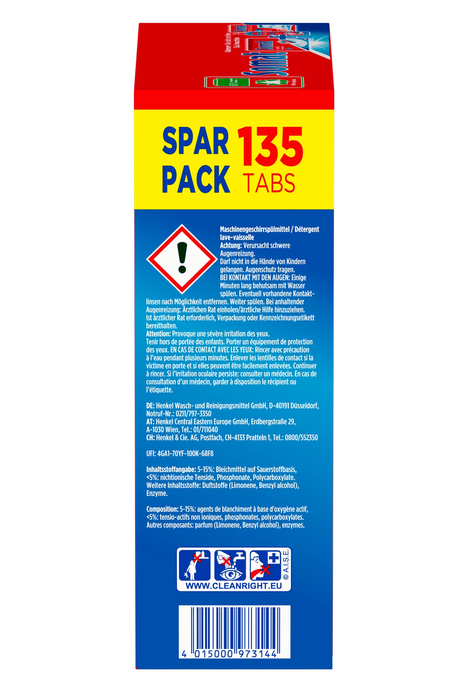 Somat Classic Lavastoviglie Tabs, 270 (2 x 135) Tabs, confezione risparmio, lavelli piatti per la pulizia quotidiana di posate e stoviglie, con forza extra e protezione contro la corrosione del vetro