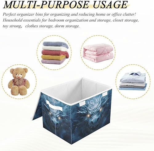 Miniatura 7 de Caja organizadora de almacenamiento Blue Dragon con tapas y asa, caja de almacenamiento decorativa plegable resistente para sala de juegos, baño,