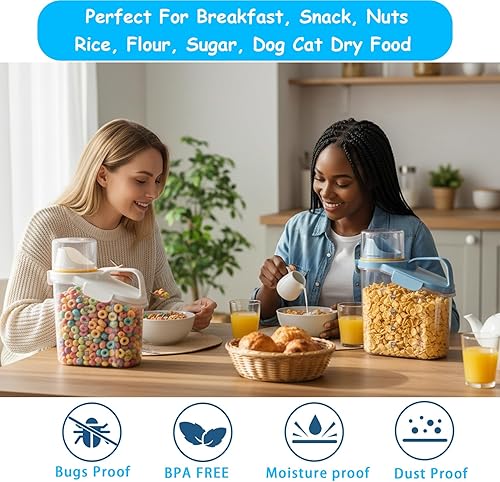 Miniatura 2 de Recipientes de cereales con boquilla de vertido para almacenamiento de alimentos con tapa hermética para harina de arroz, azúcar, perro, gato,