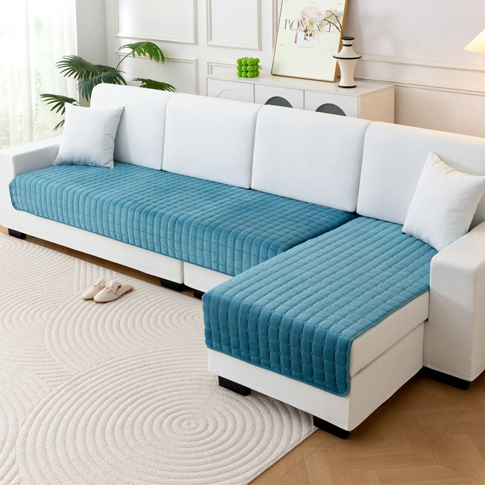 Housse de canapé bleu 90x210 cm lavable et antidérapante pour salon
