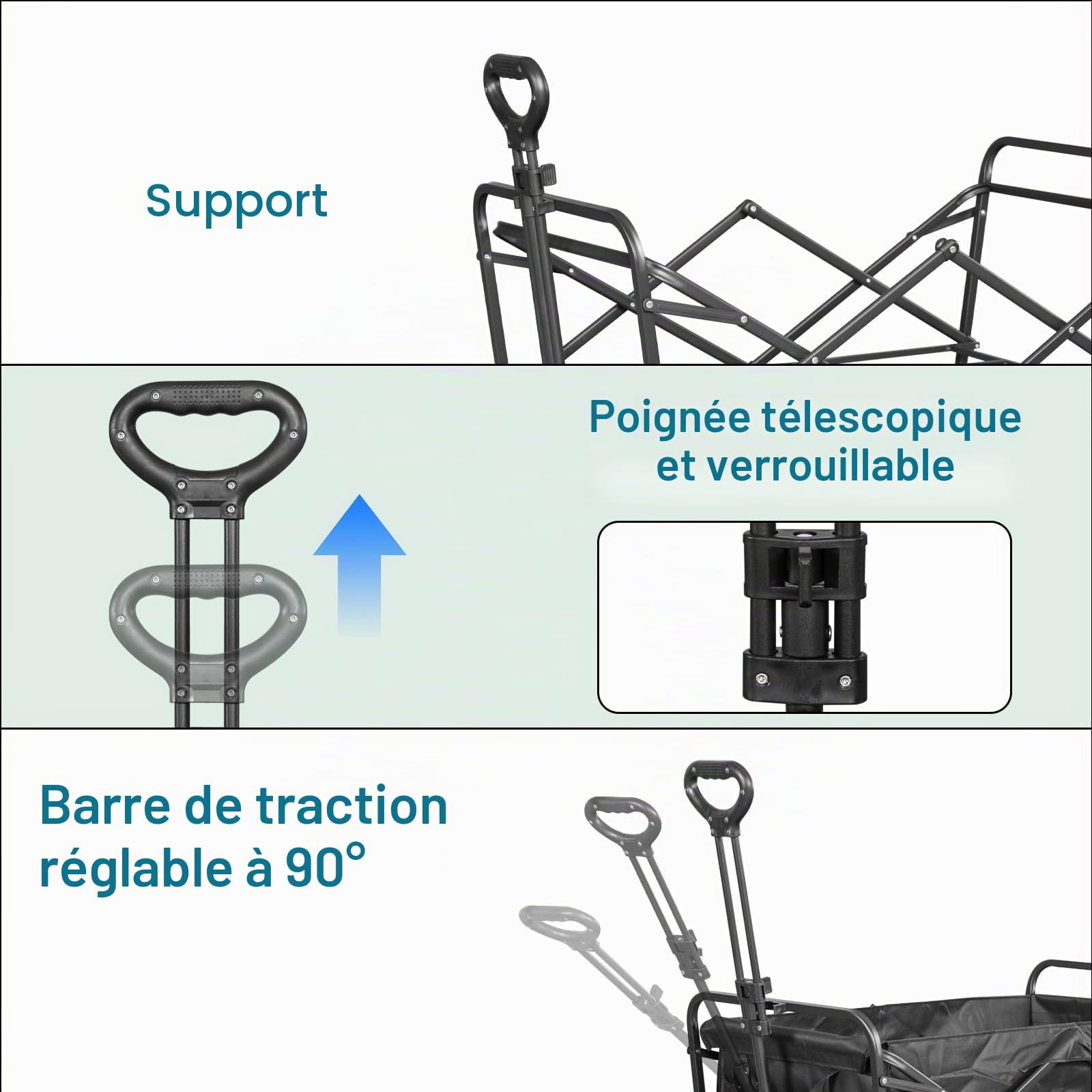 Angel Living Chariot de Transport Pliable, 300L Grande Capacité, 150kg Charge Statique, Chariot de Camping Tout Terrain avec Poignée Réglable, pour Jardin, Plage, Festival, Courses, Pique-Nique, Noir