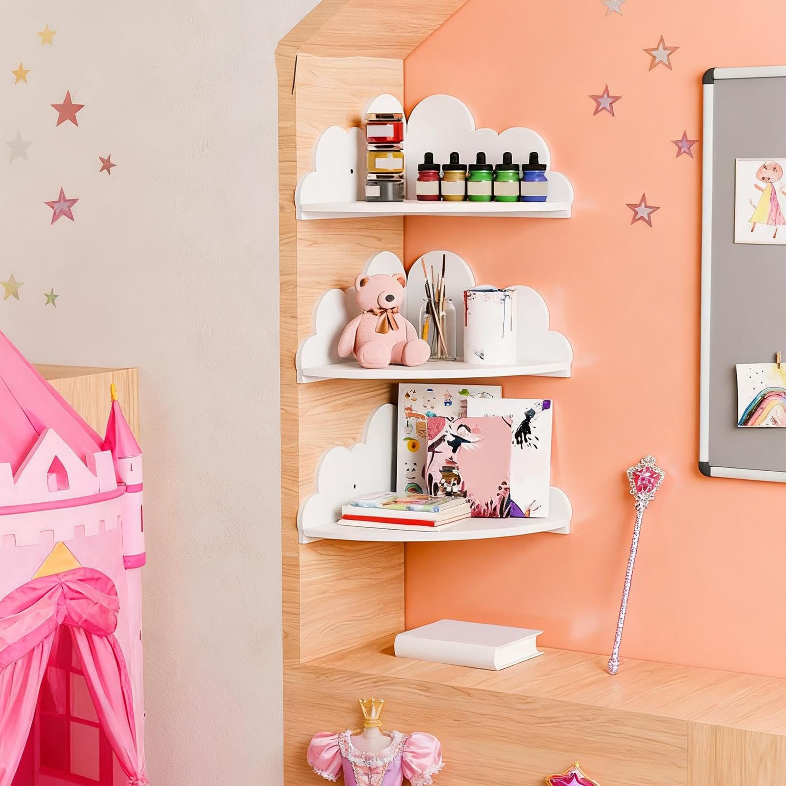 Generisch Schwebende Eckregal Hängend, 3er-Set Niedliche Wolkenregale Aus Holz, Weiße Wolken Wandregal Bücherregal Schweberegal Für Wohnzimmer, Babyzimmer, Badezimmer, Büro, Wohnung