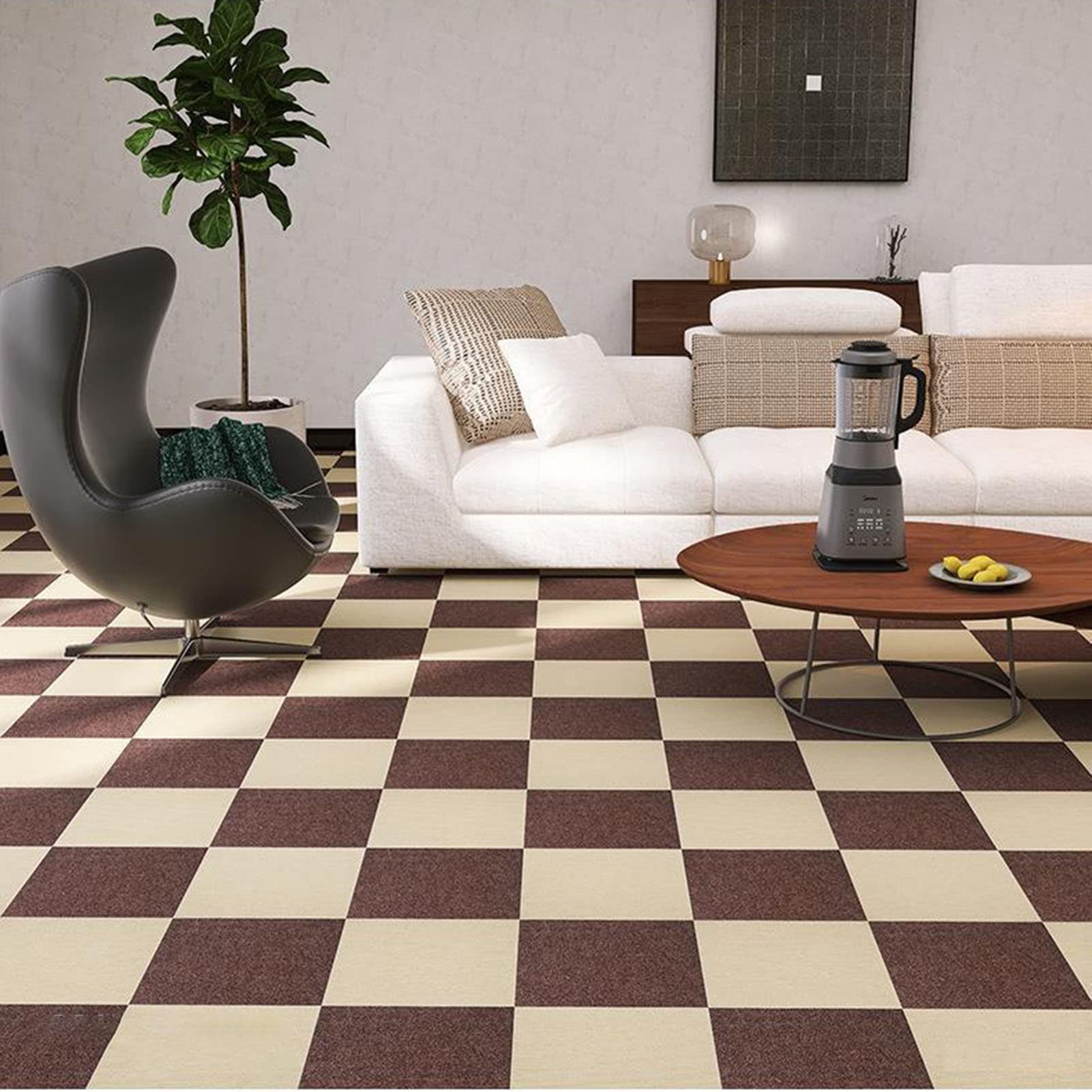 Carpet Tiles Peel and Stick, Self Adhesive Carpet Tiles 12 Pcs Multicolor Peel and Stick Seamless Floor Mat(Camel+Coffee)