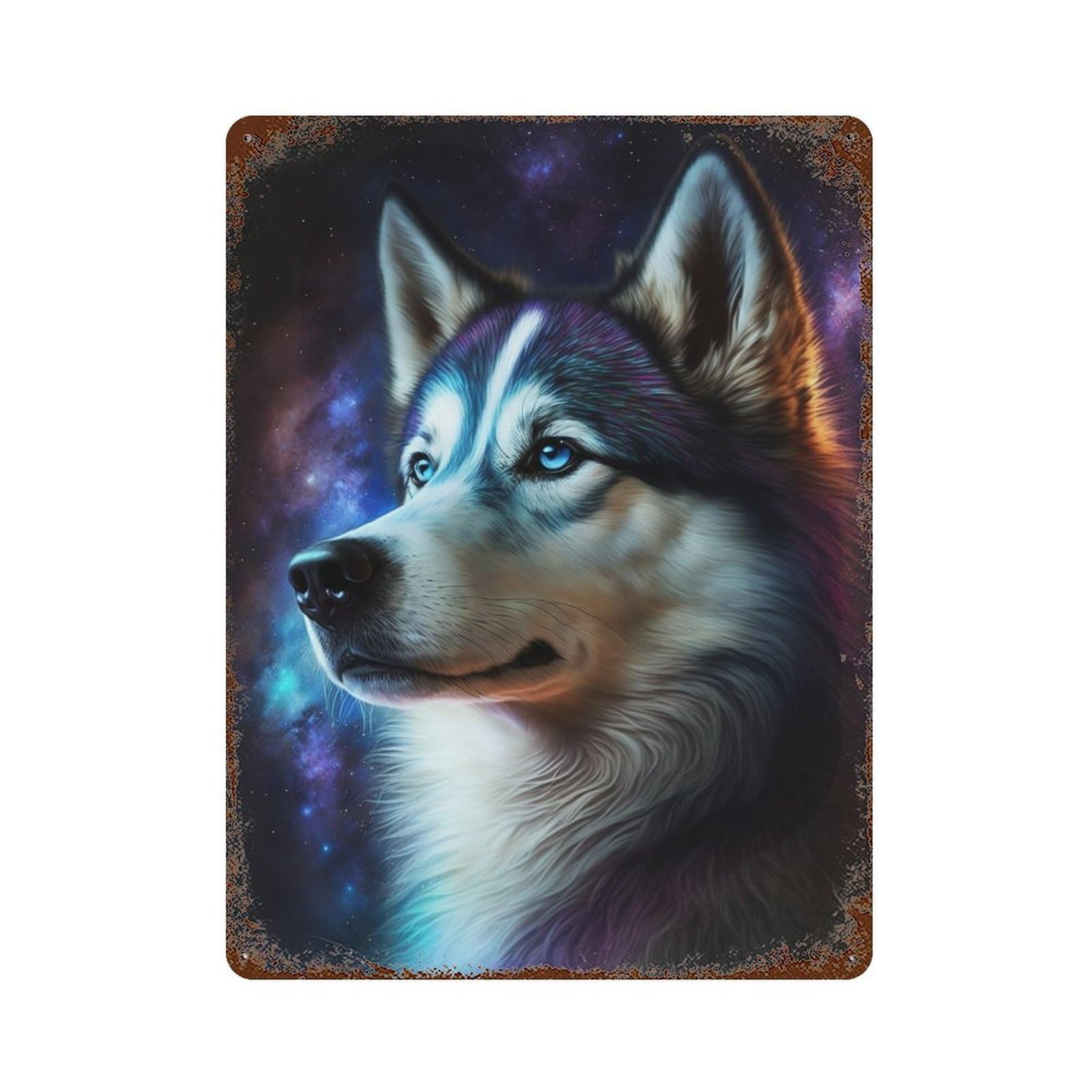 Cosmic Husky Portrait-3 15.7"x11.8" Vintage Rust Metal Sign, Novelty Wall Decor for Living Room, Hallway And Home Decor