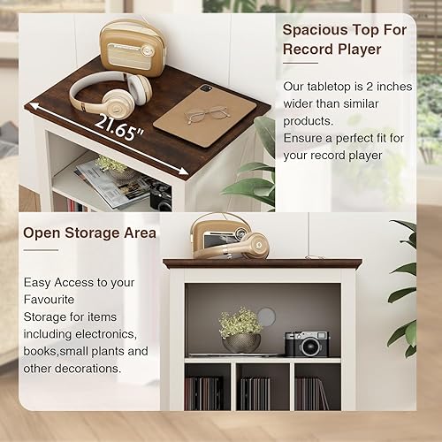 Miniatura 3 de Soporte para tocadiscos de granja, mesa auxiliar de 3 niveles, soporte para tocadiscos con almacenamiento de discos de vinilo, estante de exhibición