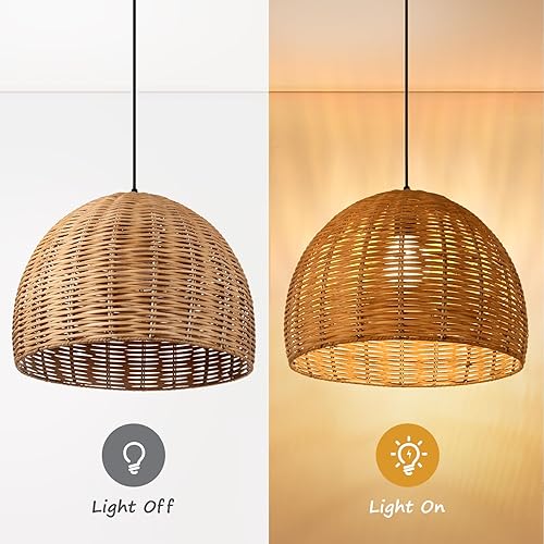 Miniatura 5 de Arturesthome Lámpara colgante de ratán tejida a mano, 1 luz bohemia para colgar en el techo, lámpara costera de granja para isla de cocina, sala de