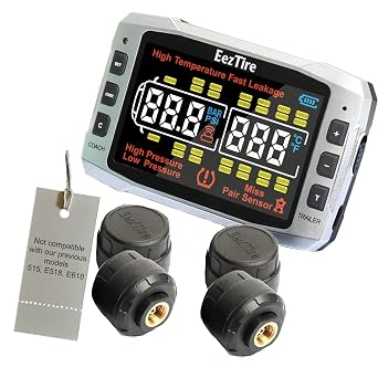 EEZTire-TPMS Pro 518C Tire Pressure and Temperature Monitoring System. 3.5" Color Display + 4 at Sensors. Not Compatible with Our Previous Models T515, E518, E618 Systems.