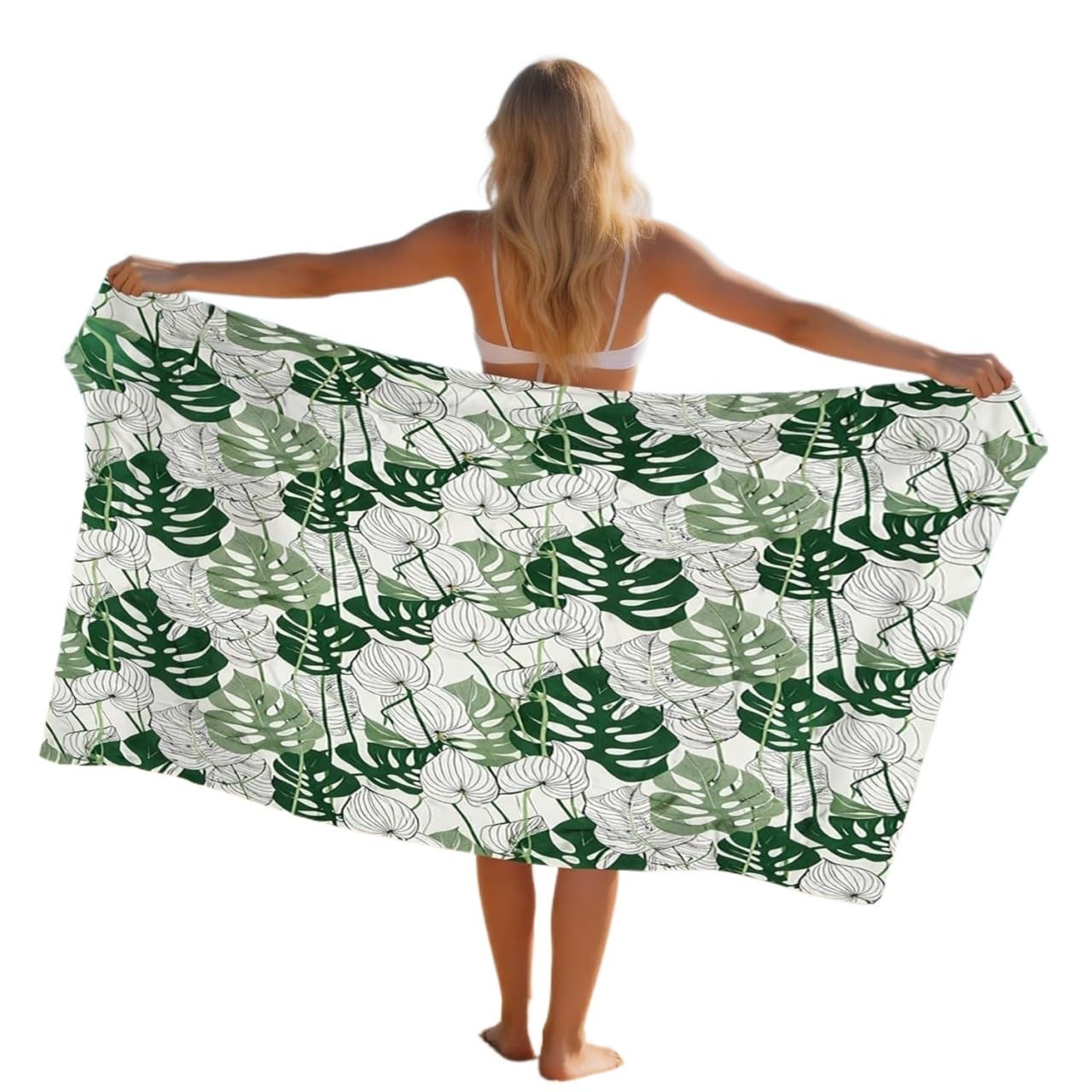 LYVQZPWLR Microfibre Beach Towel， Beach Towel Green White Microfibre Multiple Sizes For Adults Travel Swim Holiday Sport(90x180 cm)