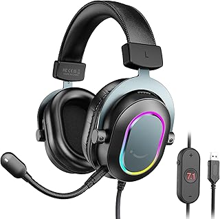 Fifine USB Gaming Headset, Wired Over-Ear Streaming RGB Headset with Detachable Microphone, 7.1 Surround Sound, Passive Noise Canceling, Computer Streaming Chatting Headphones for PC/Mac/PS4/PS5-H6