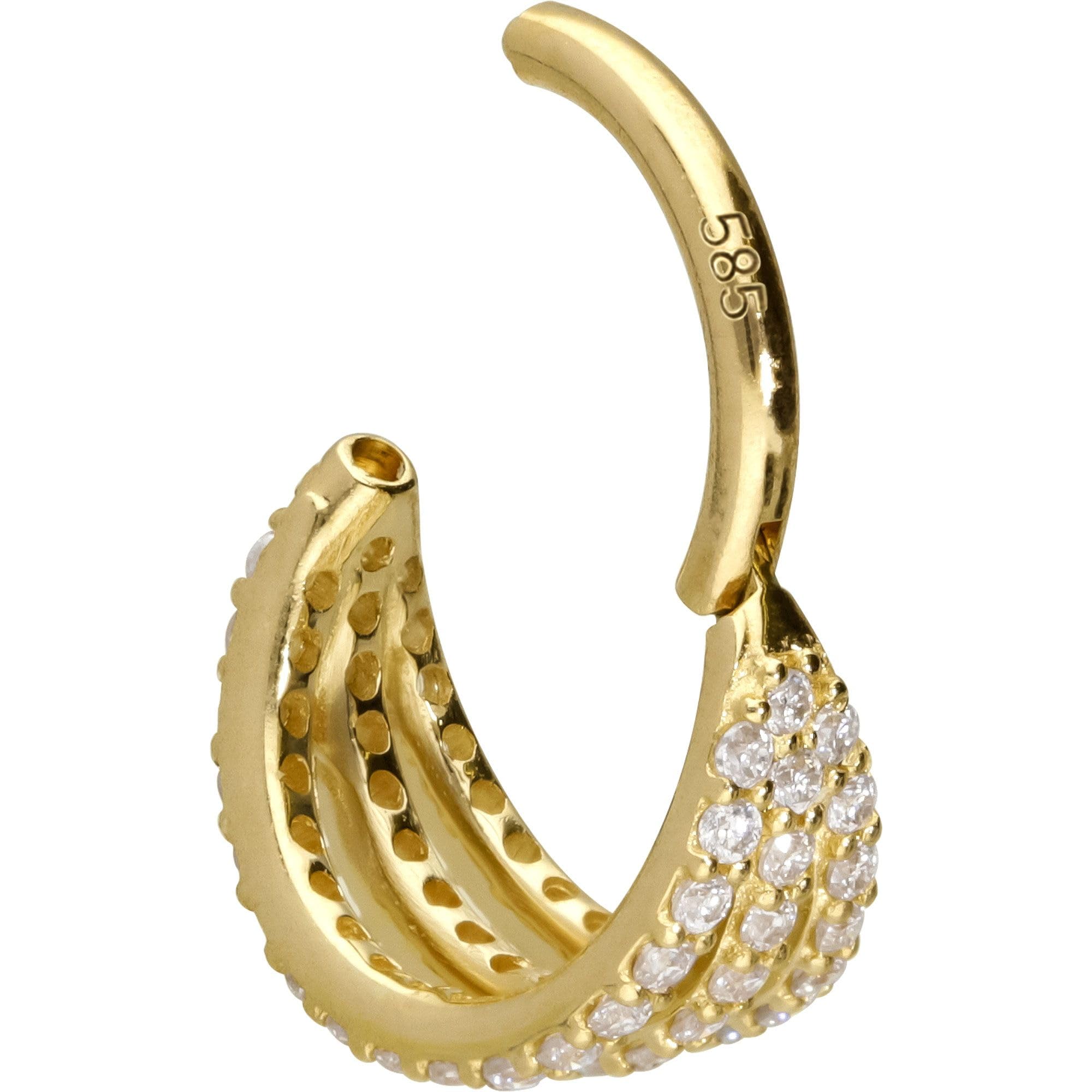 PIERCINGLINE Piercing Ring 14K Gold Segmentring Clicker EINGEFASSTE MOISSANITE + 3 RINGE 585er Gold - Goldfarben