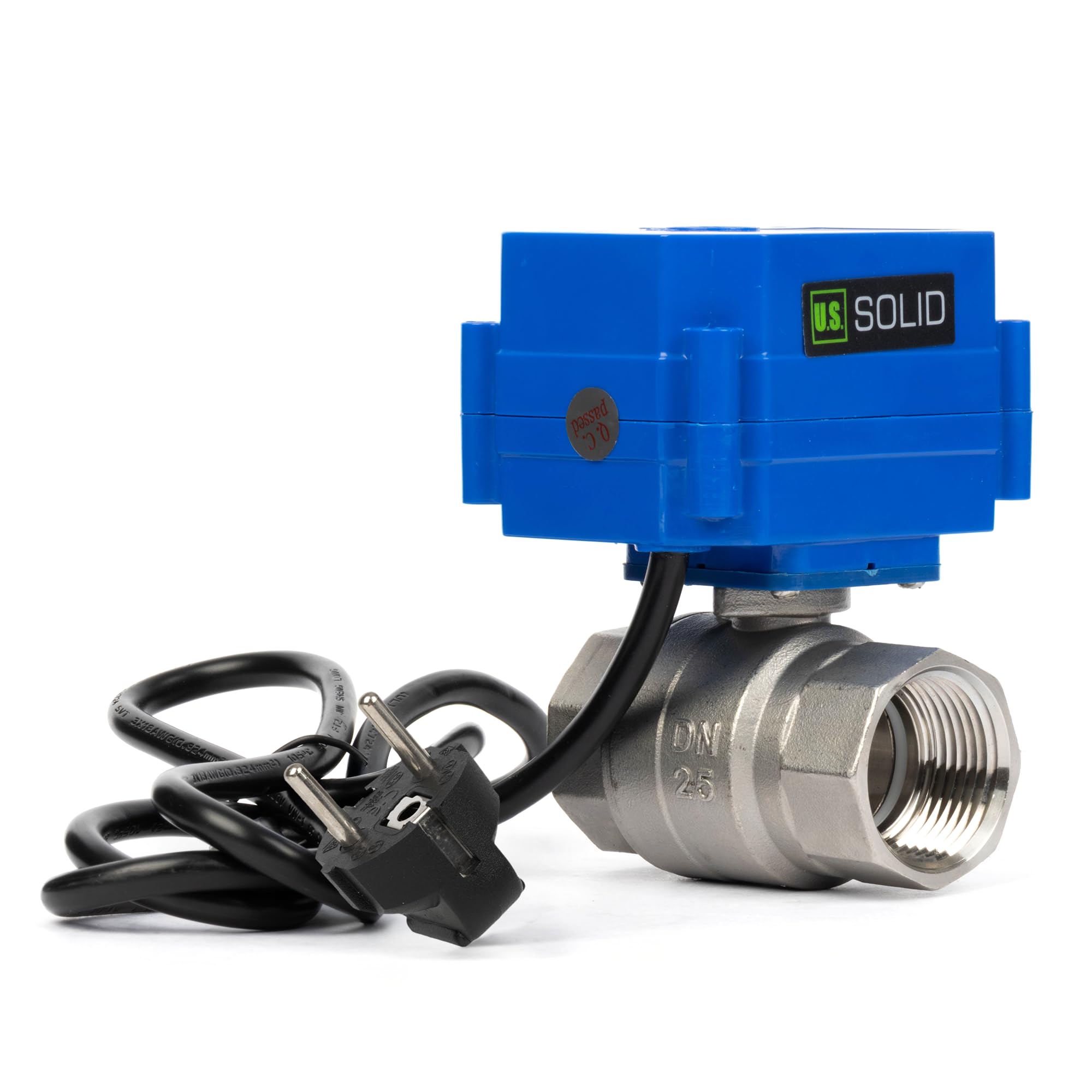 U.S. Solid Válvula de bola motorizada 220 V CA con conector DN25 de 1 pulgada, abierta sin corriente, válvula de bola eléctrica de acero inoxidable de 2 vías, retorno automático
