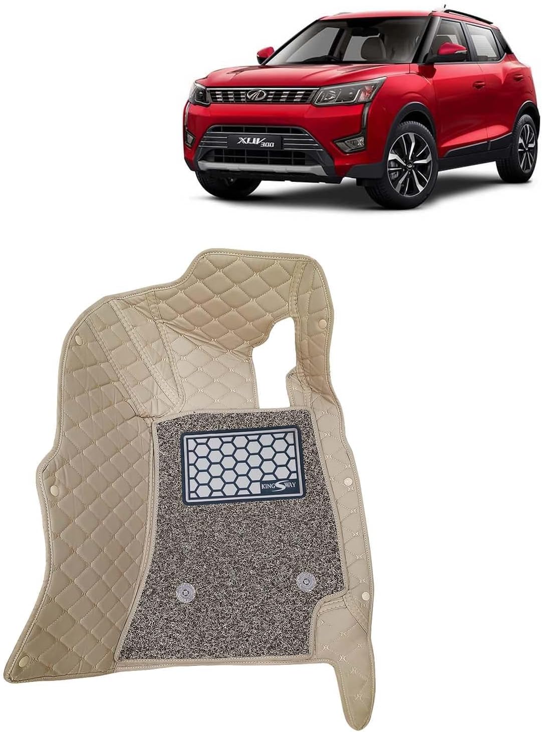 KINGSWAY Accessories Premium 7D Car Floor Mats Only Compatible with Mahindra XUV 300 Year 2019 to 2023 All Model, Set of 3 Pcs, 100% Waterproof & Washable Luxury 7D Car Foot Mats, Beige