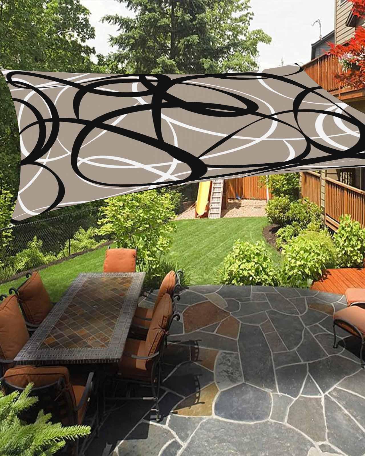 Boanket Sun Shade Sail 8' x 10', Brown Geometric Rectangular Waterproof Outdoor Sun Shades, Black White Modern Abstract Art Aesthetics Shade Cloth for Patio Deck Terrace Garden Lawns Beach Backyard