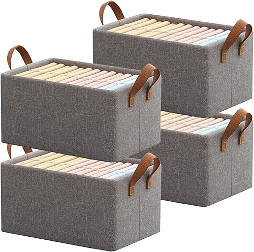 4 contenedores de almacenamiento con marco de metal, caja de almacenamiento de tela con asas, cestas de almacenamiento apilables para estantes, caja