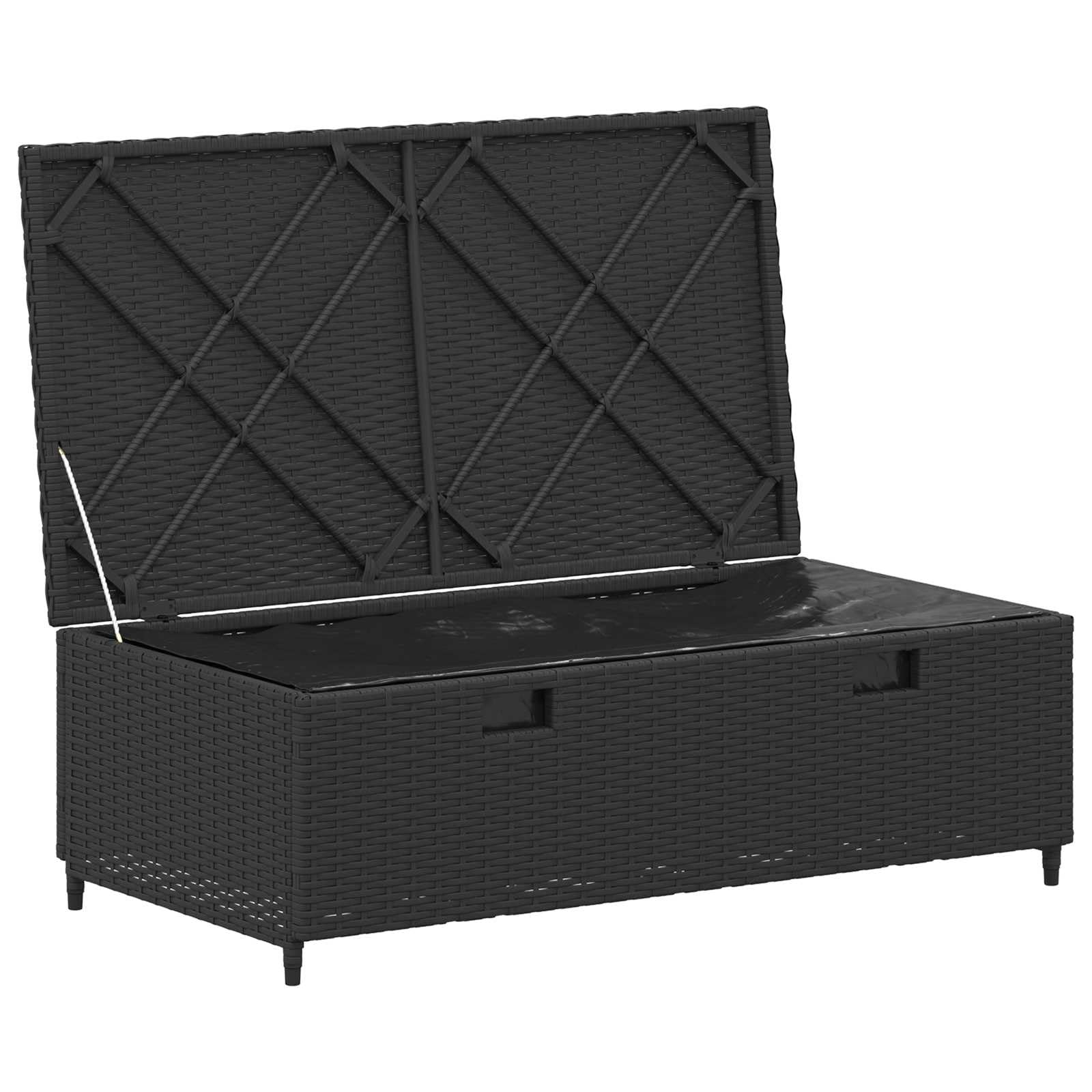 4-osobowa sofa ogrodowa, 4-osobowa, czarna, kremowo-biała, odporna na warunki atmosferyczne, na taras, balkon, werandę, lounge, z poduszkami i miejscem do przechowywania
