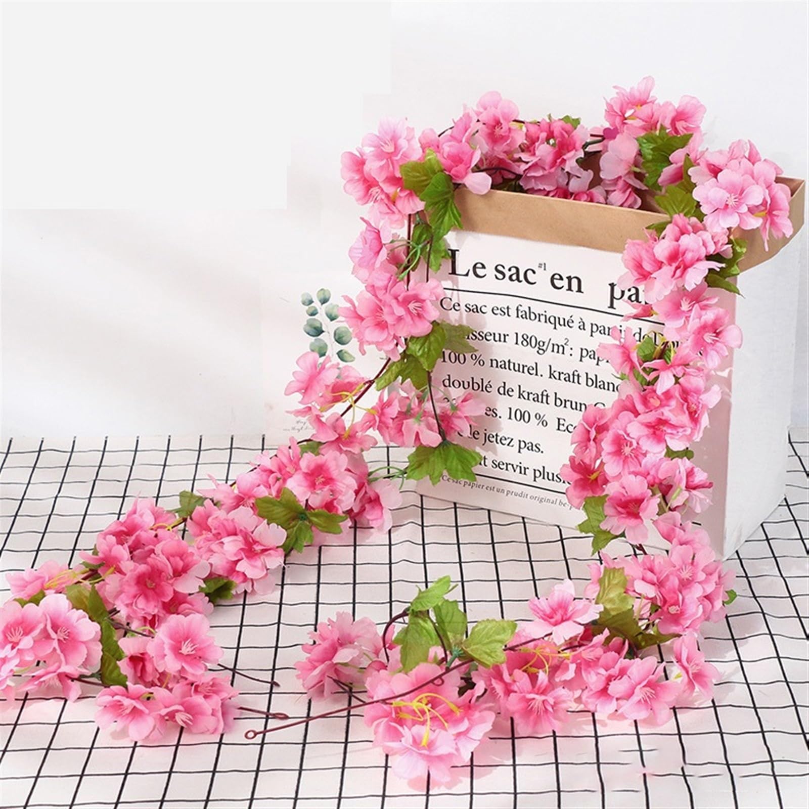 MNUvxzaewf Pink Sakura Garland Cherry Blossoms Vines Garden Arch Decor Wedding Party Home Decoration(2.3m rose)