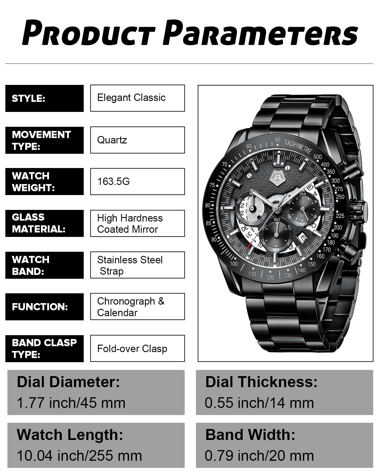 MEGALITH Acciaio Orologio Uomo Analogico Cronografo Orologio Quarzo Calendario Classico Orologi da Polso Uomo Elegante Grande Impermeabile Regalo