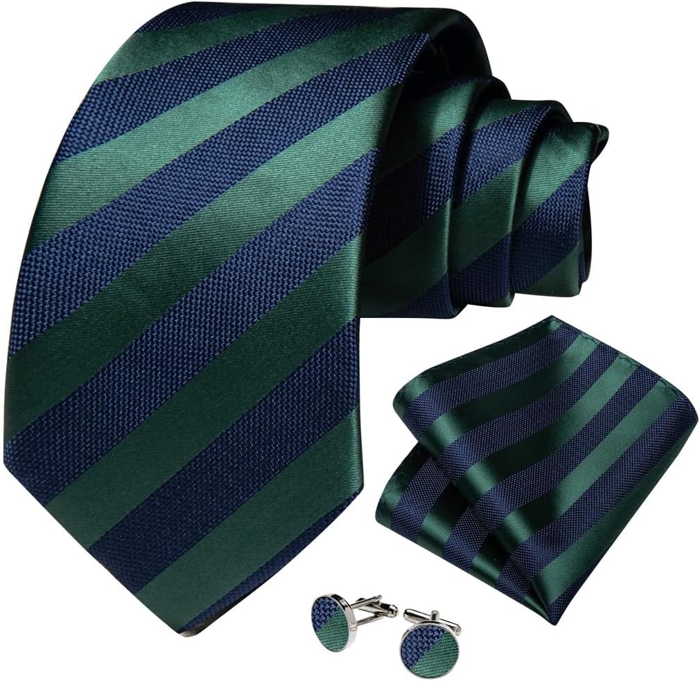 Men's Tie Sets Striped Silk Ties for Men Business Wedding Party Neckties Accessories Handkerchief Cufflinks Gift