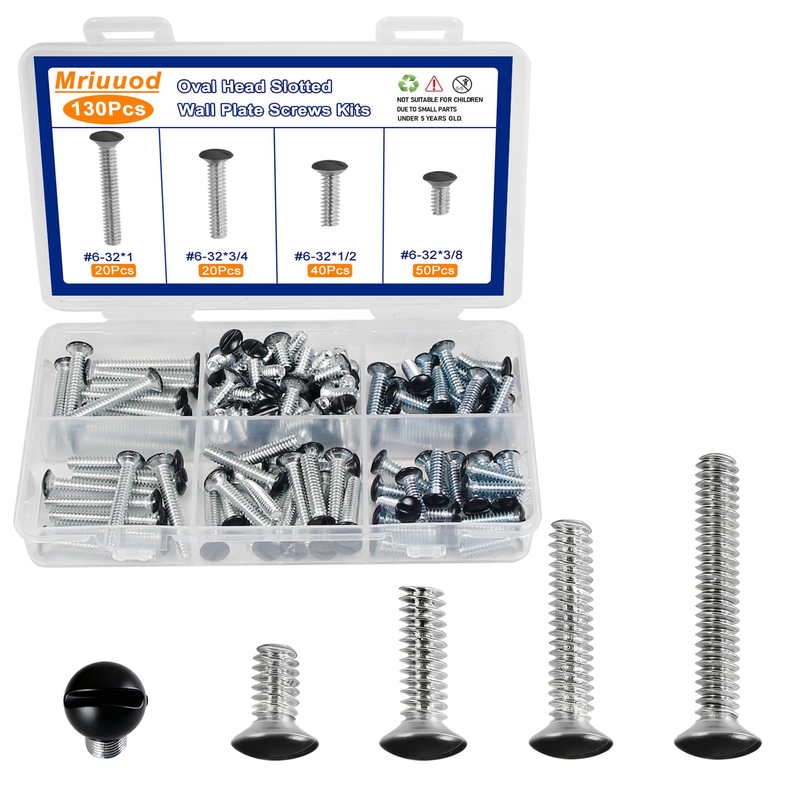 130Pcs Wall Plate Screws Kit, #6-32 Outlet Cover Screws for Switch Plate