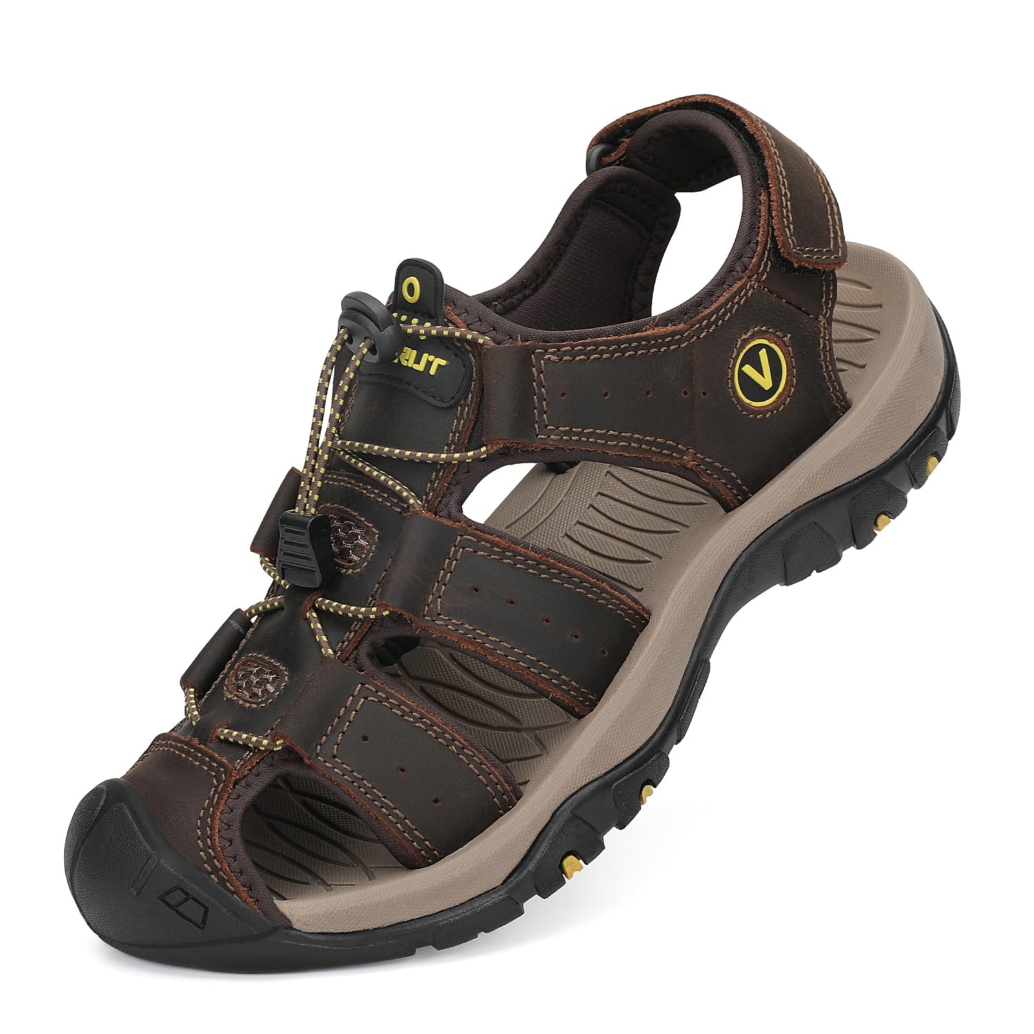 FLARUT Sandalen Herren Outdoorsandalen Sommer Wanderschuhe Trekkingsandalen Leder Strand Wandersandale Laufschuhe Lässige Sneaker Sportsandalen(braun,39)