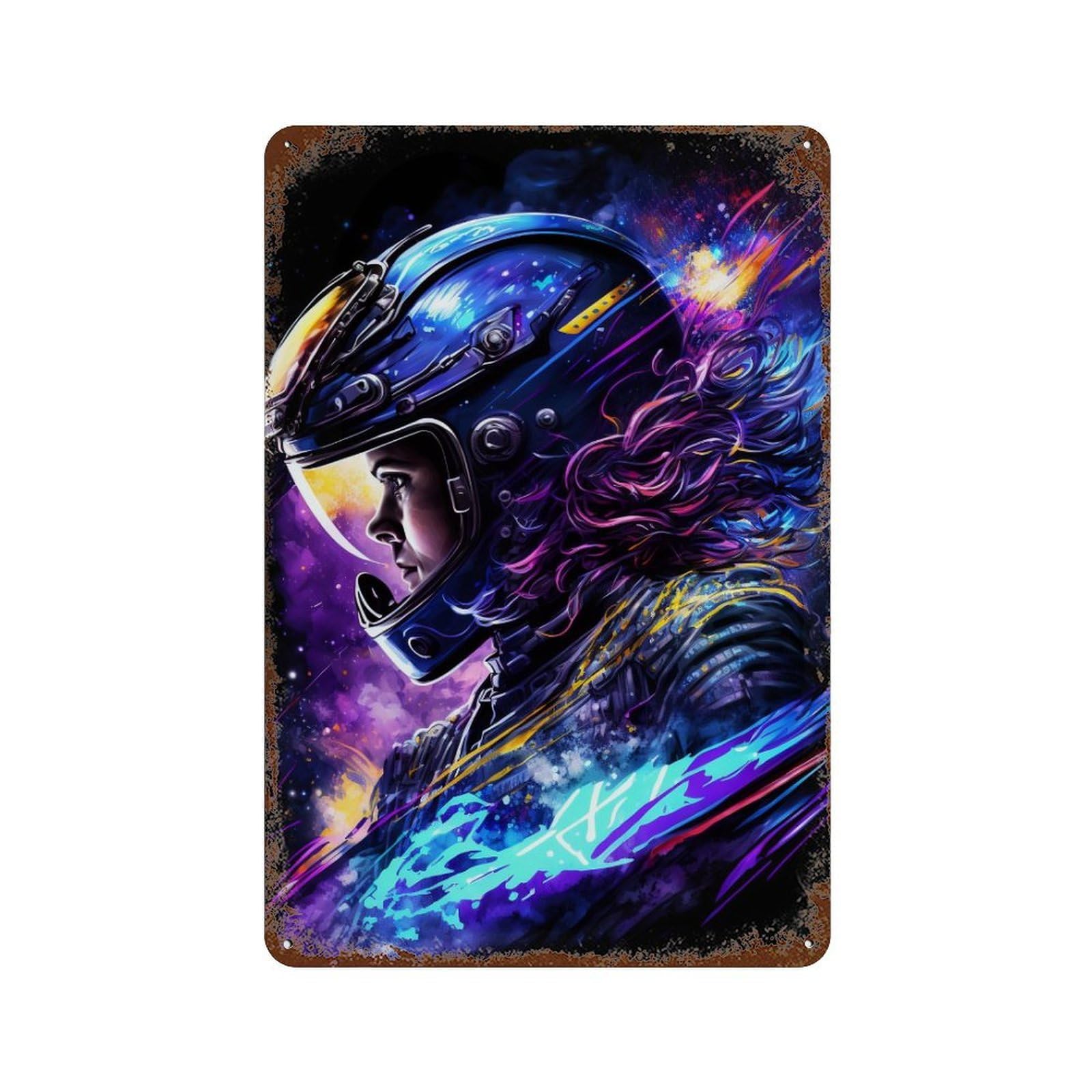 Cosmic Astronaut Art Print-1 Rusty Metal Tin Sign 11.8"x7.9", Shabby Chic Decor for Garage, Bar And Workshop Decor