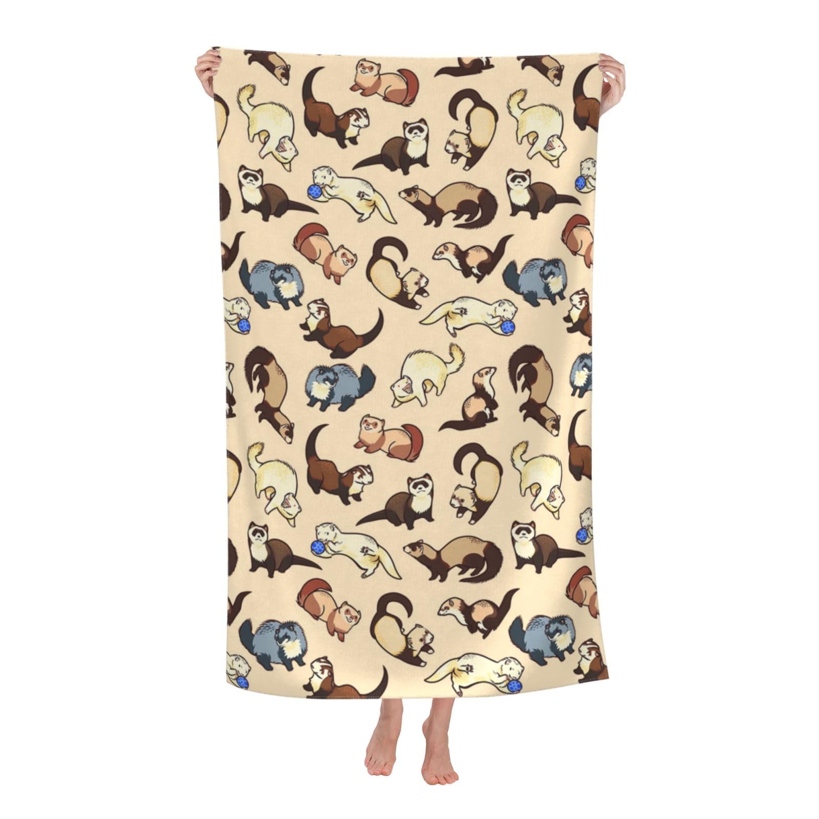 LSRCPD Beach Towel Cute Ferrets Cat Microfiber Beach Towels Blanket Oversized Tropical Big Extra Large XL Pool Towels Quick Dry Sandproof for Women Girls Kids