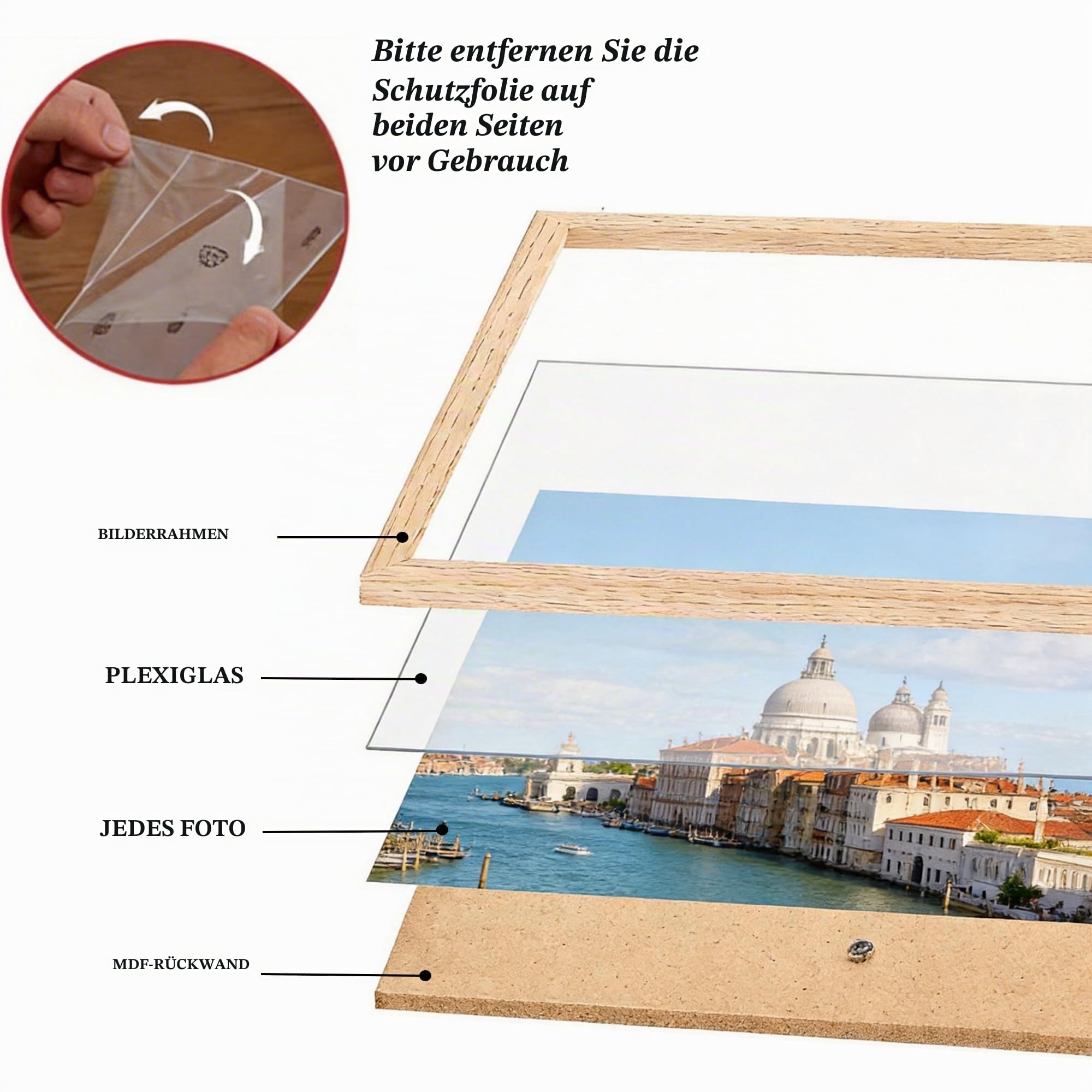 Bilderrahmen 50x70cm,Beige Holz,Entspiegeltes Acrylglas,2er Set