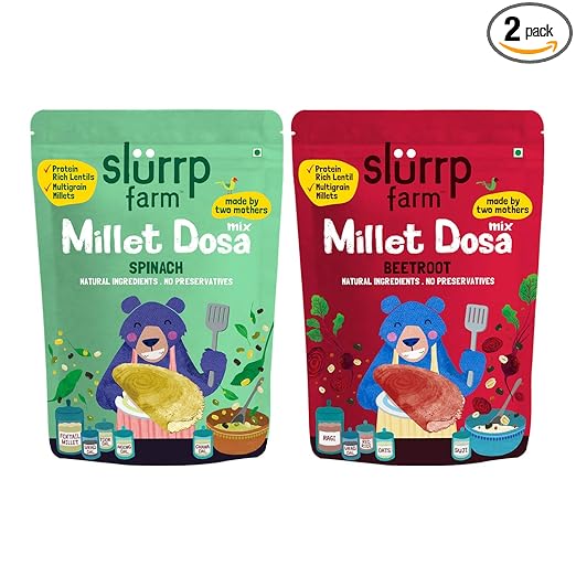 Slurrp Farm Millet Dosa Instant Mix, Supergrains Spinach And Beetroot, Natural And Healthy Food, 150g (Pack Of 2)