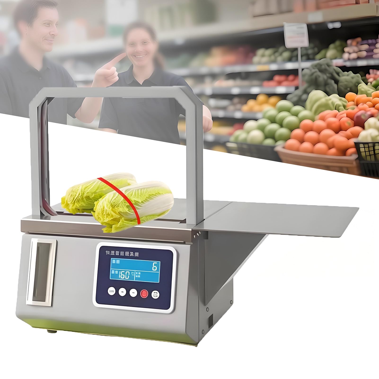 EpyGnom Automatic Strapping Machine, Photoelectric Induction Vegetable Tying Machine Opp Binding Tape for 12mm Tape Bundling, with Count, 1.5 Seconds/Time Rapid Band