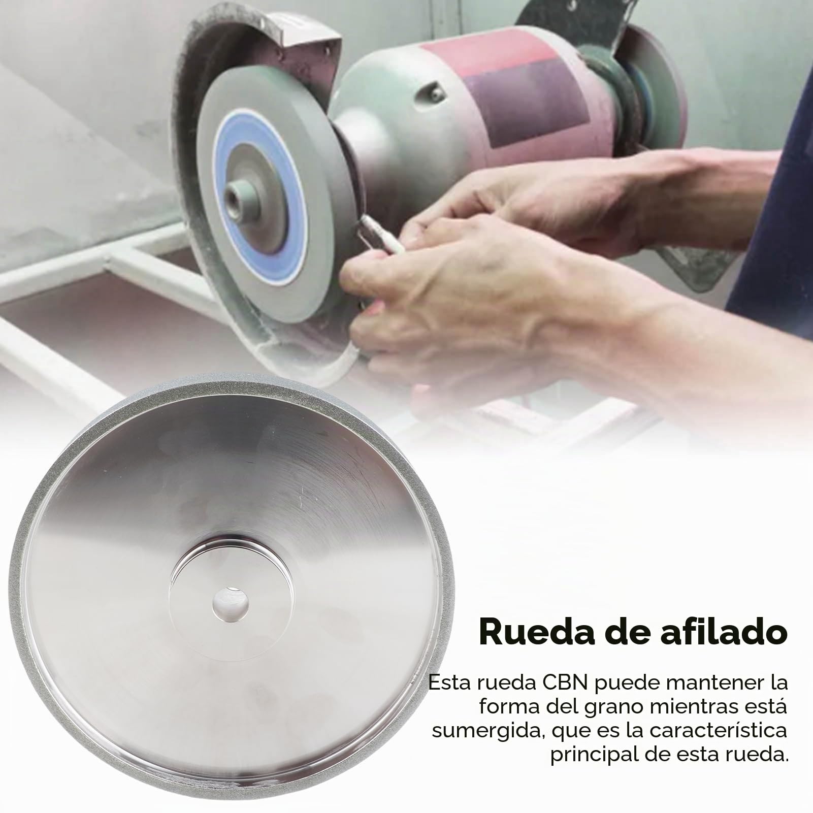 Muela Abrasiva CBN de 8 Pulgadas, Muela Abrasiva de Diamante Galvanizada de Alta Dureza y Resistencia Al Desgaste, Grano 180, 1 Pulgada de Ancho, Husillo de 5/8 Pulgadas para