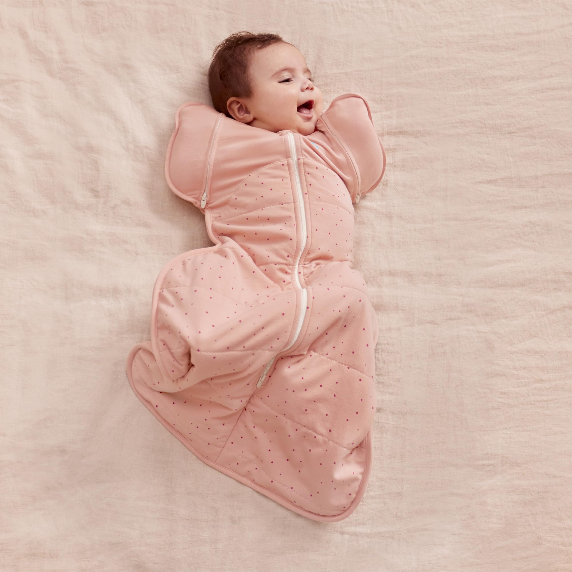 Love To Dream Swaddle UP - Bolsa de transición, mediana de 6 a 18 libras, color rosa guijarros, ajuste cómodo, alas con cremallera, 2,5 tog para temperaturas frías (16-20 °C), algodón elástico