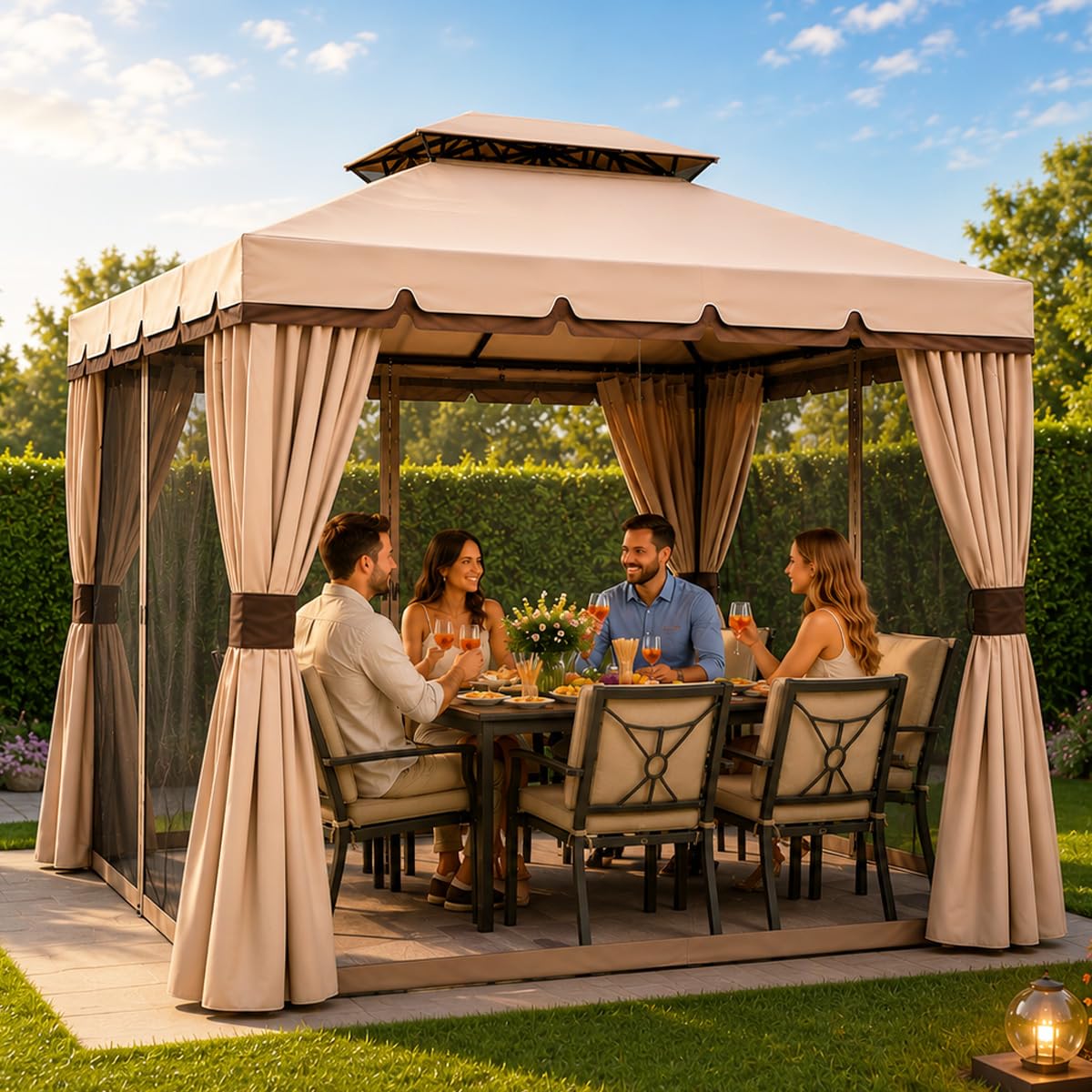Bakaji Gazebo da Giardino in Alluminio 3x3 MT Antipioggia Anti-UV 400 gr/mq con Zanzariere