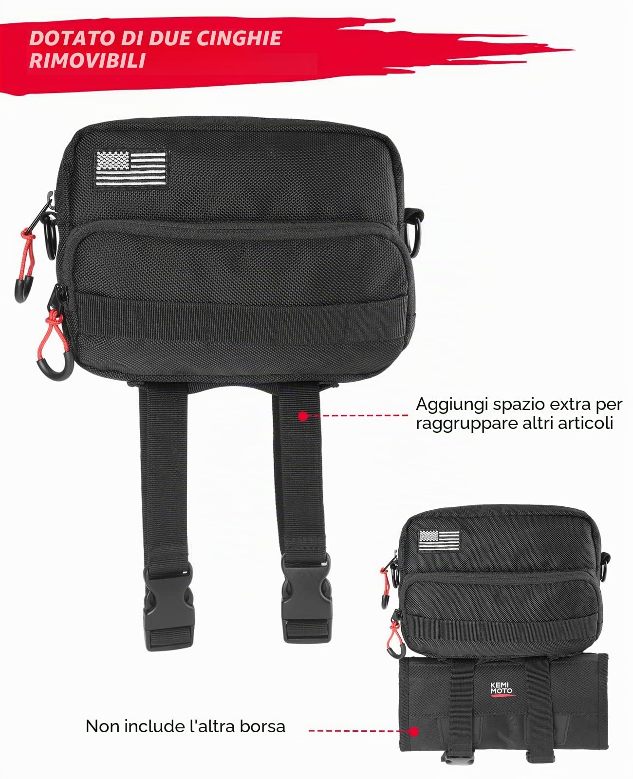 KEMIMOTO Borsa per moto, borsa porta attrezzi per manubrio, accessorio portaoggetti universale per forcella anteriore, manubrio e sissy bar, compatibile con Cruiser Softail Dyna Sportsters