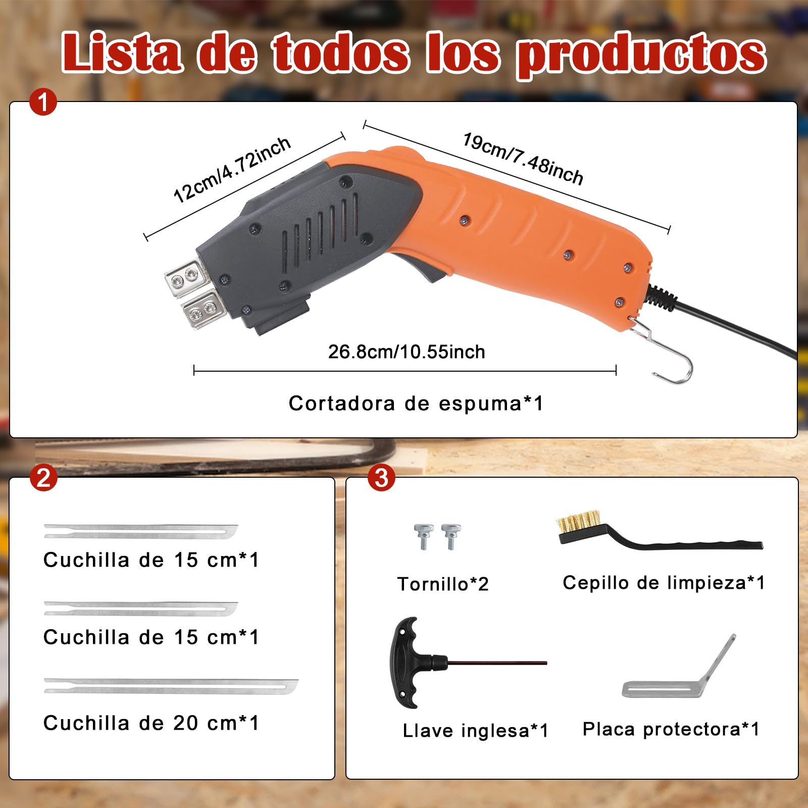 200W Cortador de Espuma con Enfriamiento por Aire, Máquina de Corte de Polietileno con 3 Cuchillas de Corte para EPS, XPS, PVE, EPE, KT