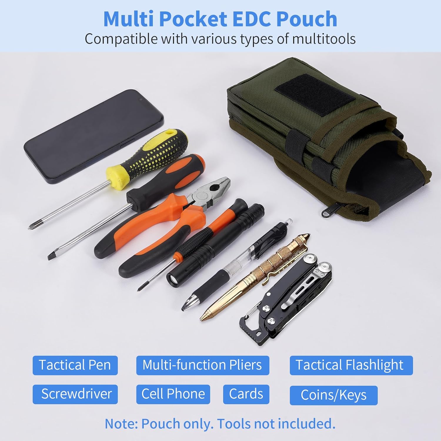 KENOBEE Belt Tool Pouch, Multitool Organizer Electrician Holster Nylon Tactical Pocket Attachment Utility Sheath Bag Tradesman Pro Maintenance Tool Sleeve for EDC Gears Cellphone