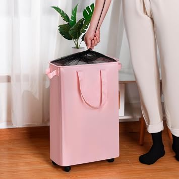 efluky Slim Laundry Hamper with Wheels, Rolling Laundry Basket for Clothes, Small Laundry Basket for Bedroom, Dorm and Laundry Room, 60L (12.7 Gallons) Beige
