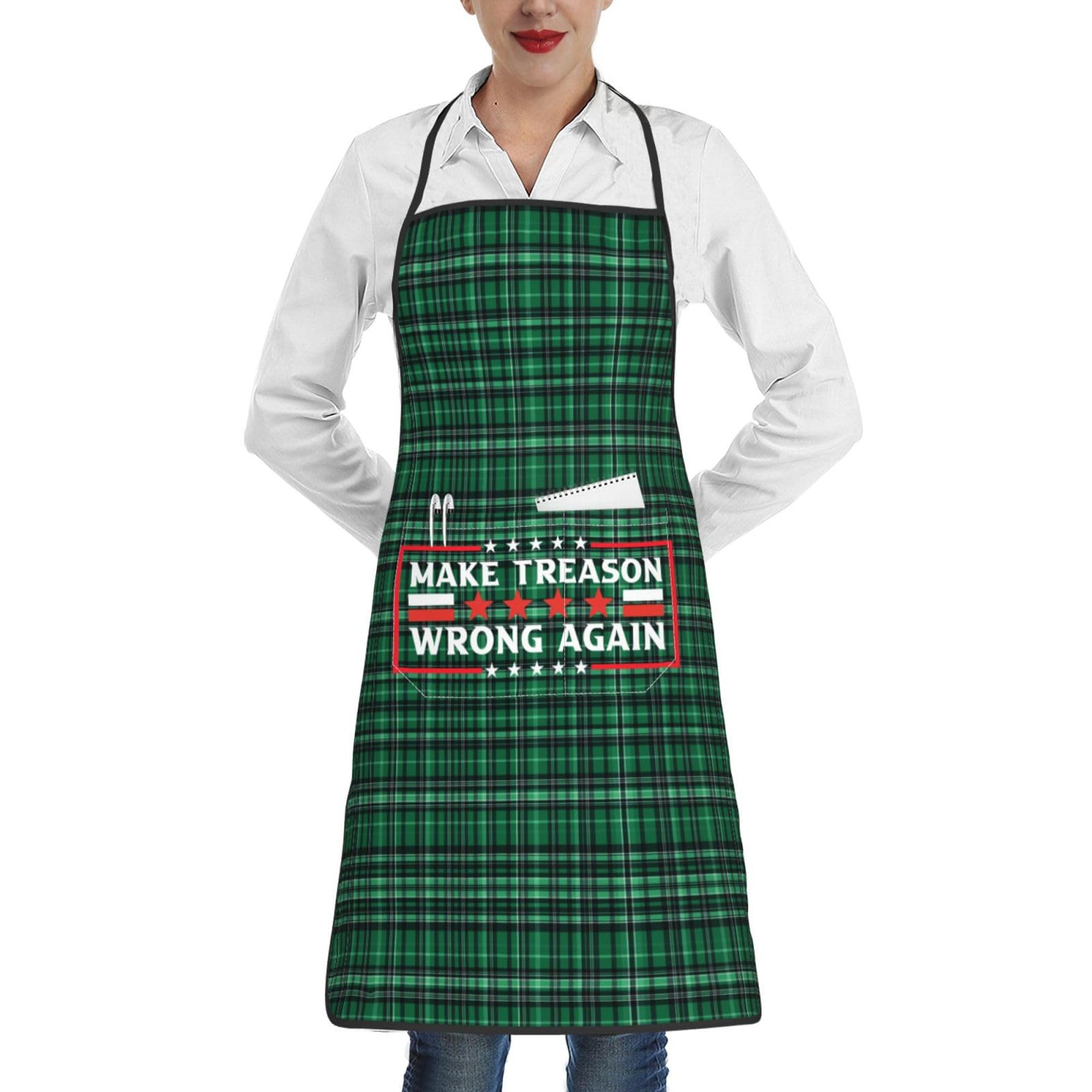 nopicsn Make Treason Wrong Again Apron for cooking with Pockets Women Men Kitchen Chef Funny Aprons