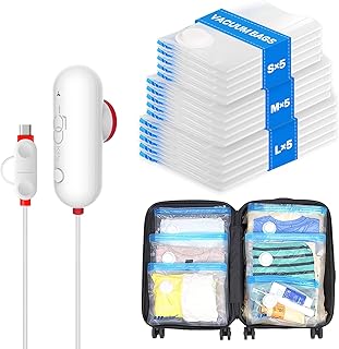 Sponsored Ad - VMstr 15 Pack Travel Vacuum Storage Bags with USB Pump, Vacuum Packing Seal for Luggage and Suitcase, Space...