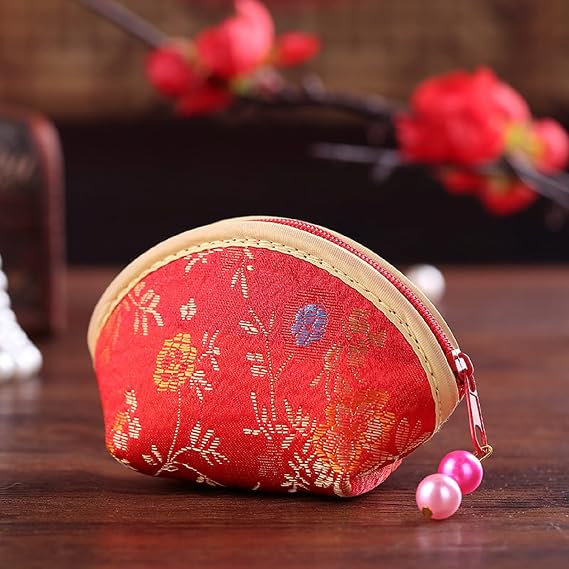 Silk Coin Purse Zipper Purse Embroidery Coin Wallet