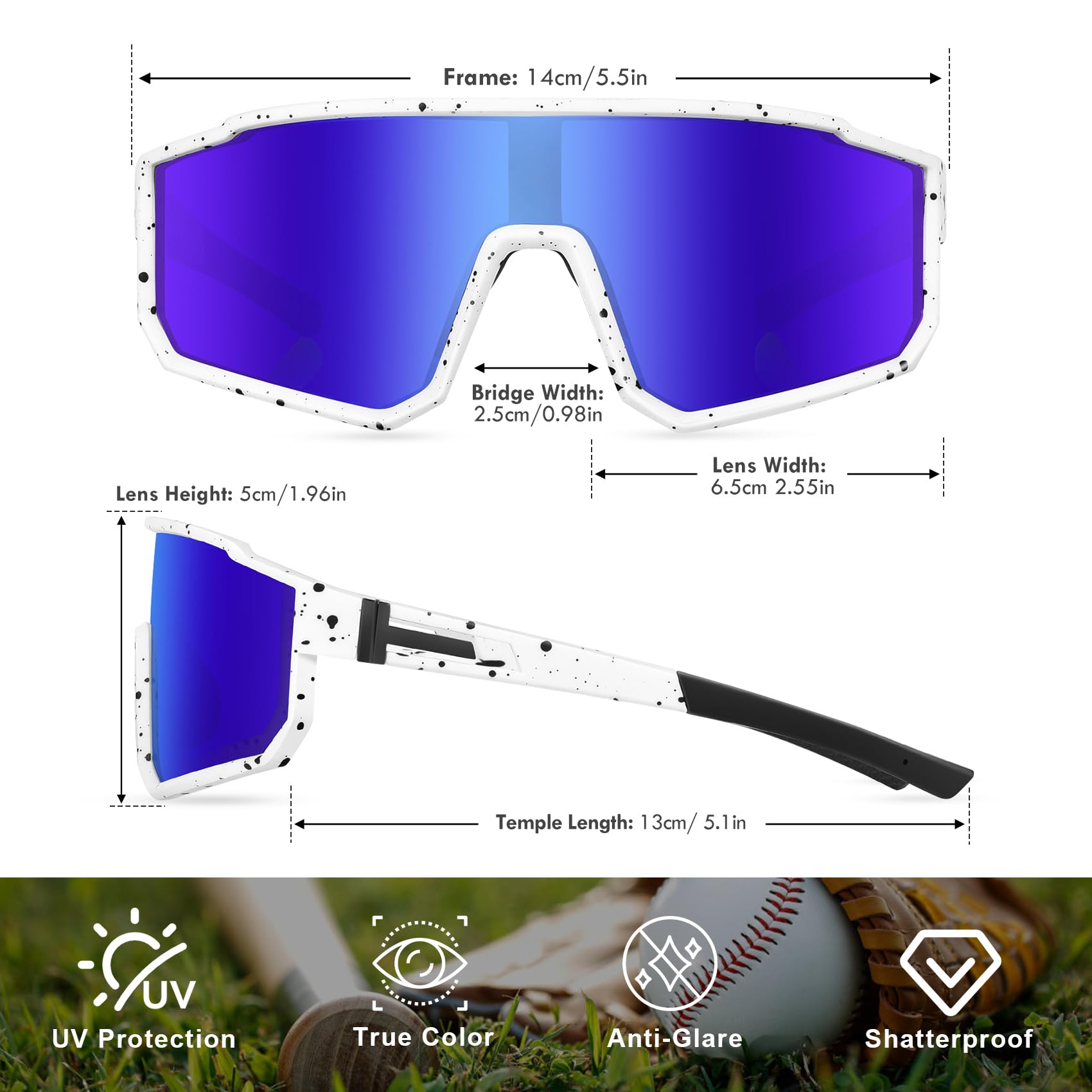 MVPTGRS Gafas de sol de béisbol para niños y niñas de 8 a 14 años, marco TR90, gafas de sol deportivas para sóftbol, ciclismo, béisbol y golf