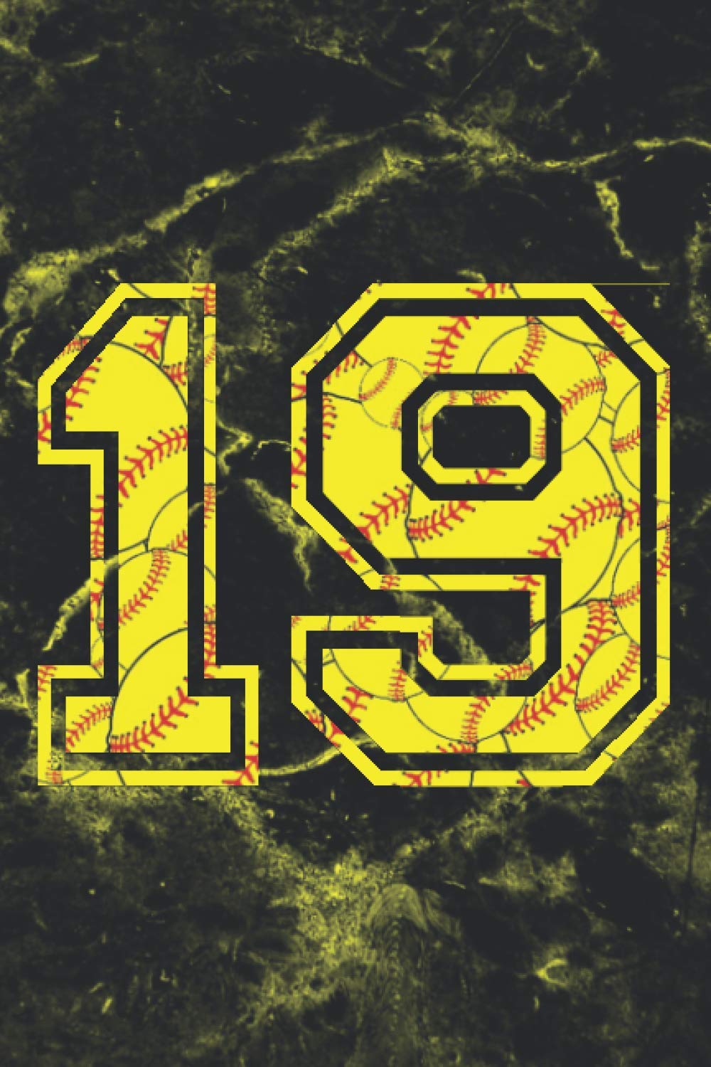 19 Journal: A Softball Jersey Number #19 Nineteen Notebook For Writing And Notes: For All Players, Coaches, Fans: Marble Yellow Red Ball Print