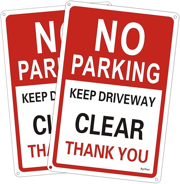 2 Pack No Parking Keep Driveway Clear Sign, 300mm x 200mm Large Reflective Aluminium Metal Warning Safety Signs for Gate Yard Outdoor Indoor Use Weatherproof 6 Pre-Drilled Holes Easy Mounting Red
