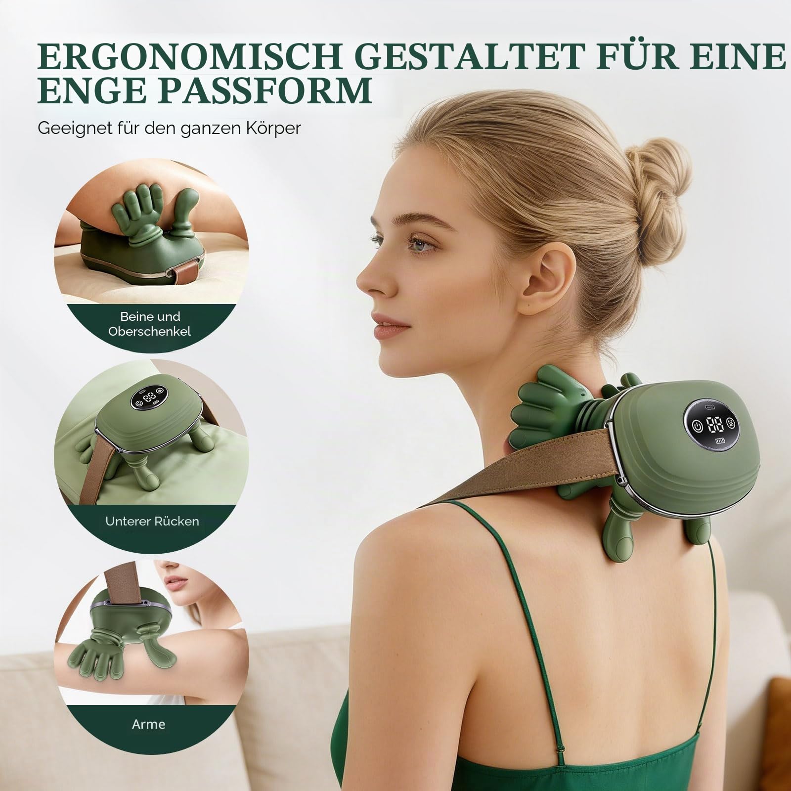 Massagegerät für Nacken und Schulter, 6D Greif- und Knetkopftechnologie, 4 Massagestufen, 2 Temperaturstufen, Elektrisches Massagegerät für zu Hause, Büro und Reisen, Entspannung der Muskulatur