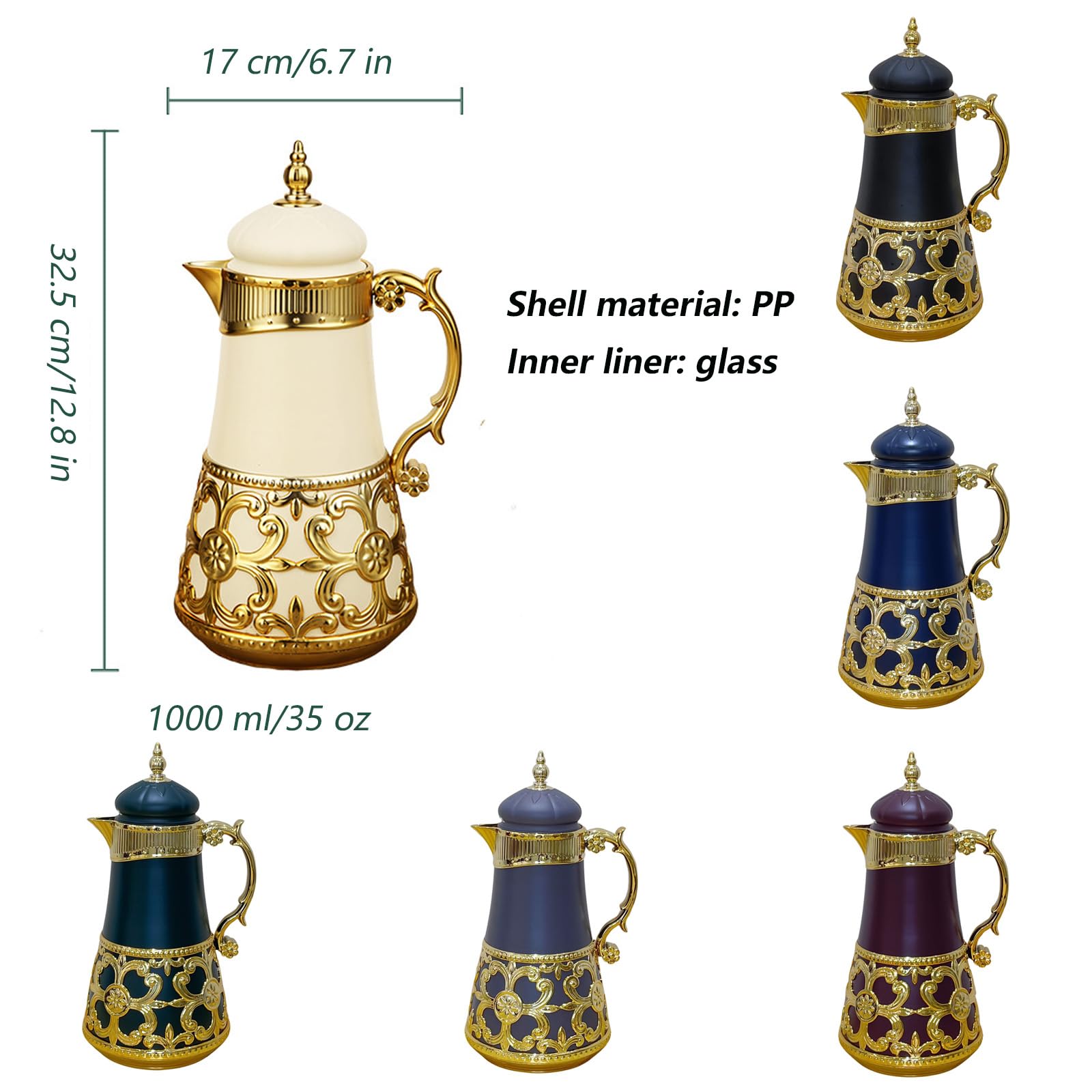 thermos teapot,Insulating cup,thermal insulation b Termos na kawę w stylu arabskim, dzbanek na kawę, próżniowy, 35-uncjowy, termiczny dzbanek z podwójną ścianką, z pokrywką i dużym uchwytem, ​​do domo
